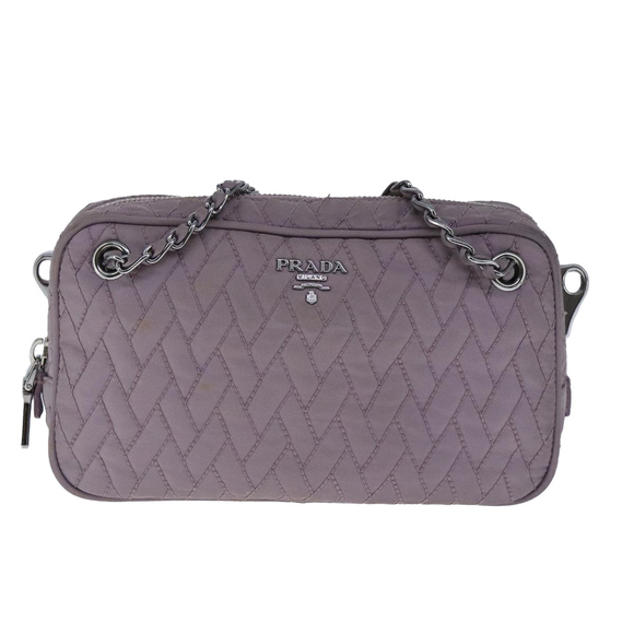 PRADA Quilted Chain Hand Bag Nylon Purple Silver Auth 100678 - Picture 2 of 16